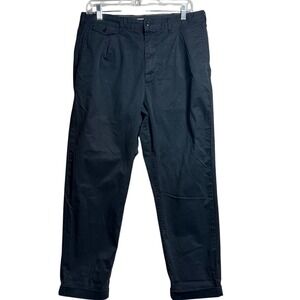 Alex Mill Mens Pleated Chino Pants Navy Black Size 31 Cotton Stretch Cuffed Hem